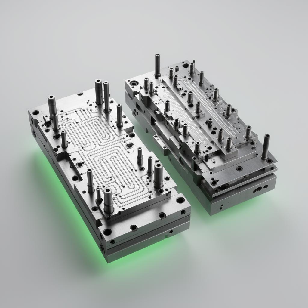 Steel injection mold with internal cooling channels